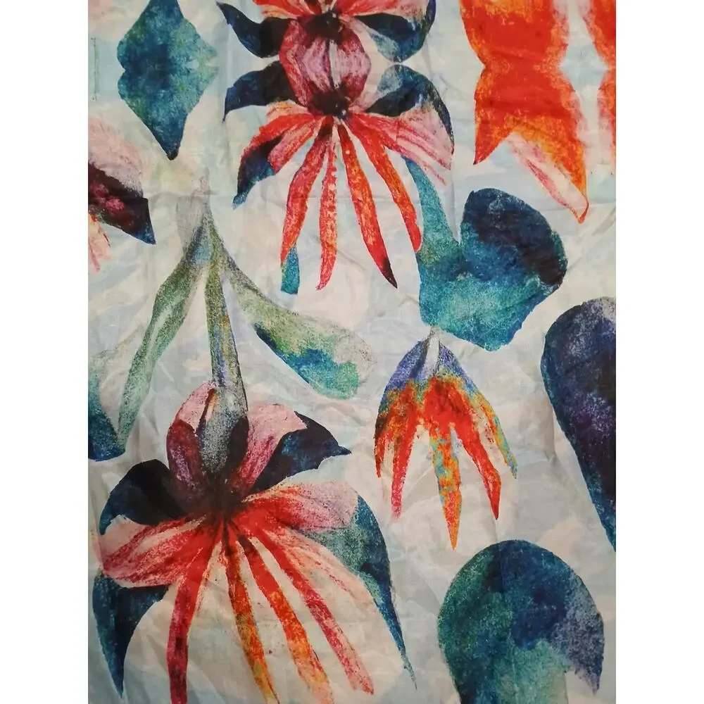 100% SILK‎ Scarf Vietri Milano Long Wrap 41x69 Blue Colorful Modern Art Tropical